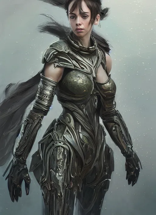 Image similar to a professional portrait of a beautiful young female, clothed in ethereal battle armor, olive skin, long dark hair, beautiful bone structure, symmetrical facial features, intricate, elegant, digital painting, concept art, smooth, sharp focus, finely detailed, illustration, from Valerian and the City of a Thousand Planets, in the style of Ruan Jia and Mandy Jurgens and Artgerm and Greg Rutkowski and William-Adolphe Bouguerea