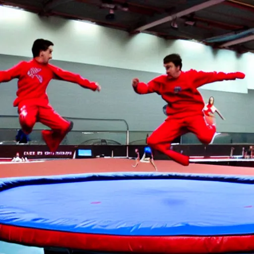 Prompt: “Spartans jumping on trampoline red greece ”