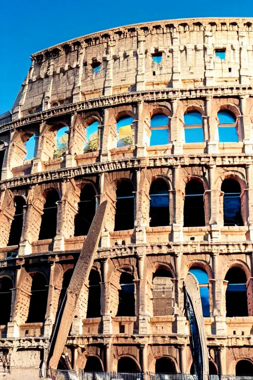 Image similar to a photo showing a huge ice cream atop of the colosseum