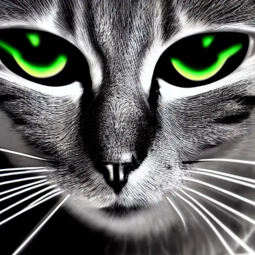 Prompt: cyborg futuristic terminator cat with laser eyes, digital art, 4K, cinematic masterpiece