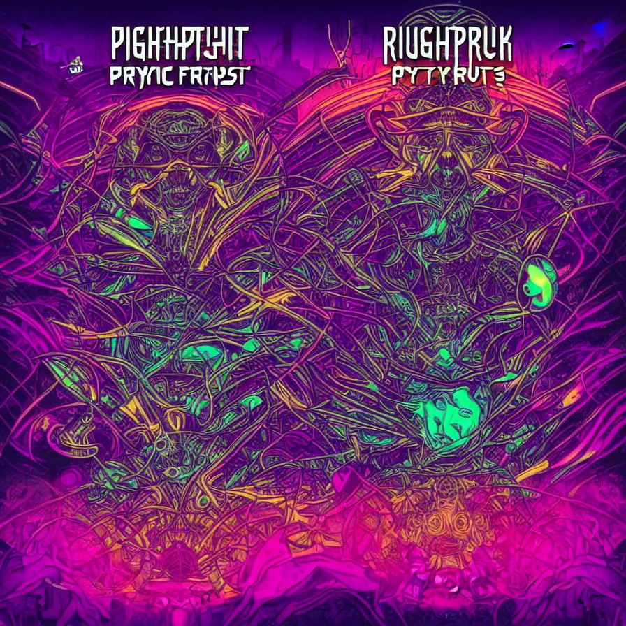 Image similar to a hightech psytrance album covervdesigned by rustypsyfly fir blackout records