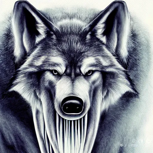 Image similar to a wolf merged with an elephant, photomorph artwork