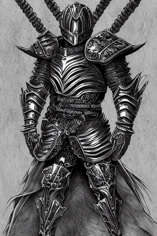 Prompt: armoured warrior, symmetrical, highly detailed, digital art, thorned themed armour, sharp focus, trending on art station, kentaro miura manga art style