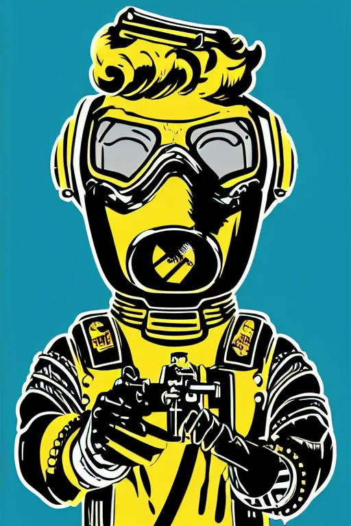 Image similar to fallout 7 6 retro futurist illustration art by butcher billy, sticker, colorful, illustration, highly detailed, simple, smooth and clean vector curves, no jagged lines, vector art, smooth andy warhol style