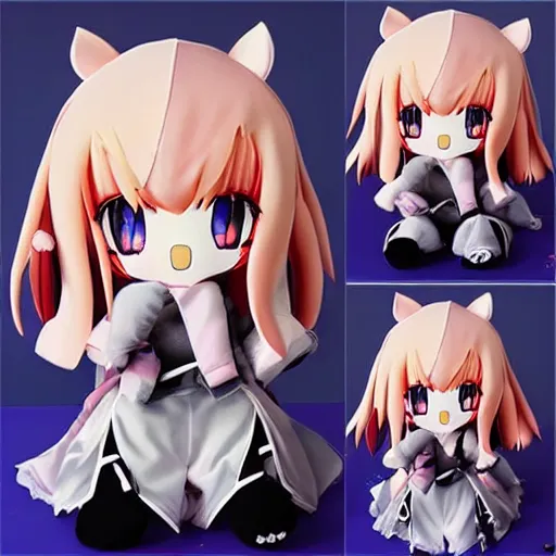 Image similar to cute fumo plush of the heroine of an rpg game that was unexpectedly tragic and dark, refractions and lens flare, unreal