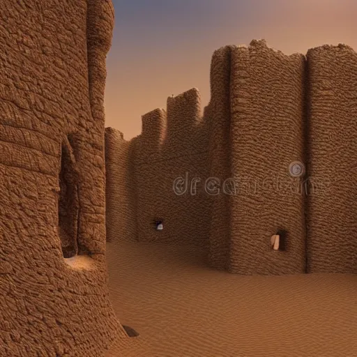 Prompt: detailed and highly intricate art of standstone walls protecting a large desert kingdom, 8 k concept art illustration