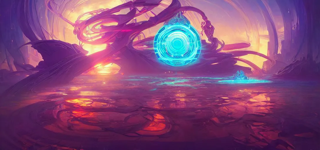 Image similar to a floating temple, channeling swirling energy, wearing netrunner clothing, vaporwave aesthetic, colorful, psychedelic, digital painting, artstation, concept art, smooth, sharp focus, illustration, art by artgerm and greg rutkowski and alphonse mucha