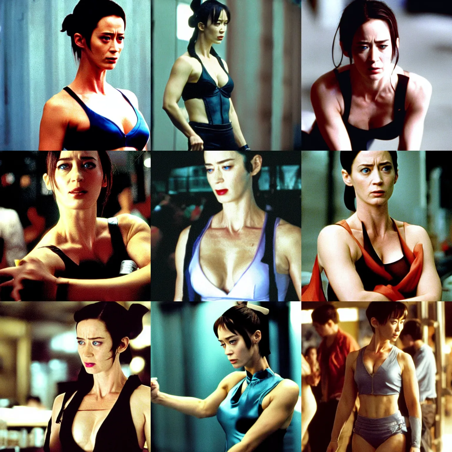 Prompt: emily blunt as Chun Li in fight club (1999) movie still