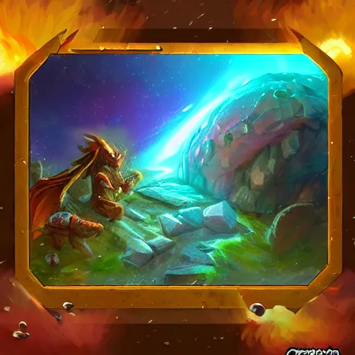 Image similar to giant fiery rocky asteroid rain, meteor shower, hearthstone art style, epic fantasy style art, fantasy epic digital art, epic fantasy card game art