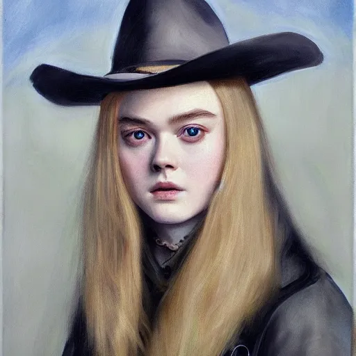 Prompt: portrait of a elle fanning as a western outlaw, detailed realism face in painting, detailed beautiful portrait, oil painting masterpiece, 8 k resolution, smooth, sharp focus, trending on artstation, by rembrandt