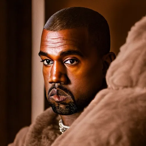 Image similar to a cinematic film still of Kanye West dressed as Shakespeare, portrait, 40mm lens, shallow depth of field, close up, split lighting, cinematic