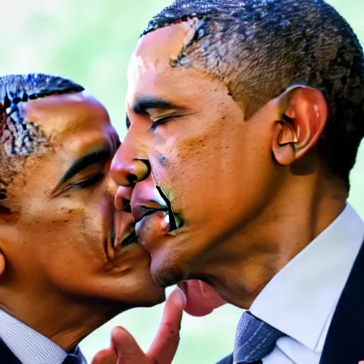 Image similar to obama kissing obama with his hand on his face