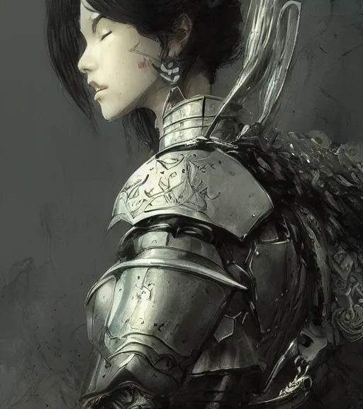 Image similar to portrait of anime woman in armor, pen and ink, intricate line drawings, by craig mullins, ruan jia, kentaro miura, greg rutkowski, loundraw