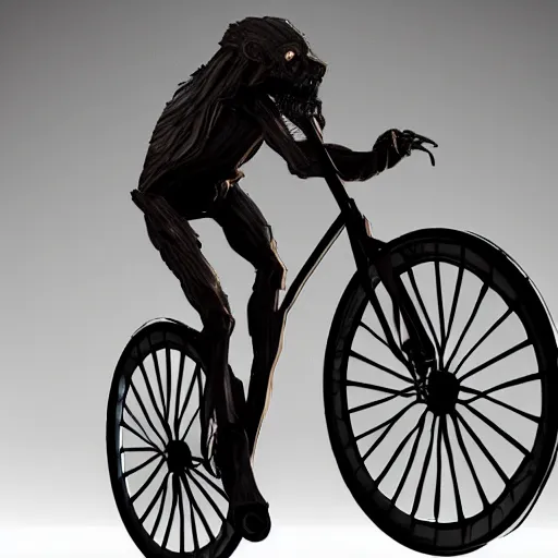 Image similar to humanoid on concept bicycle night artstation unreal