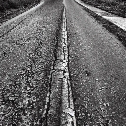 Image similar to topdown picture of an old abandoned cracked road