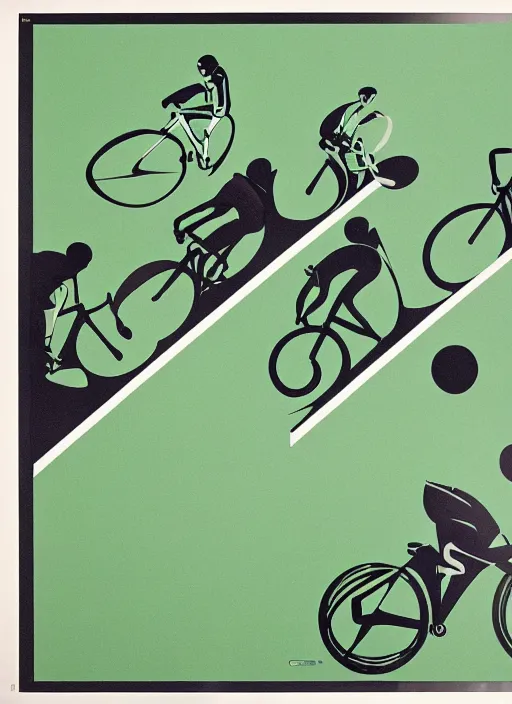 Image similar to cycling poster for 1 9 6 8 olympic games by otl aicher. screen printed. silver, blue, green, black. on white paper.