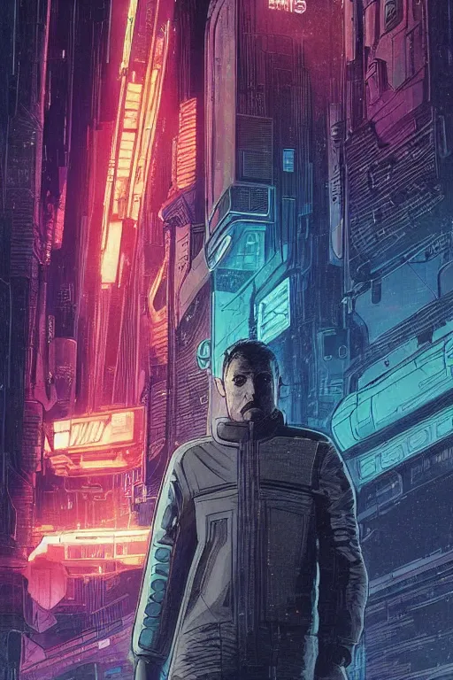 Prompt: Among Us Crewmate. Spaceman. cyberpunk. Blade Runner 2049. concept art by James Gurney and Mœbius.