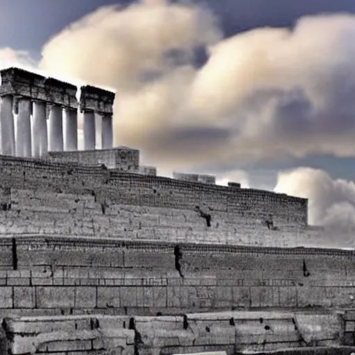 Prompt: clouds look like the second temple in jerusalem the beis hamikdash