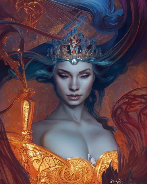 Image similar to the queen of the 7 seas, mysterious, highly detailed, digital painting, artstation, concept art, smooth, sharp focus, illustration, unreal engine 5, 8 k, art by stanley artgerm lau, wlop, rossdraws, frank frazetta, andrei riabovitchev, marc simonetti, and alphonse mucha, treanding on artstation