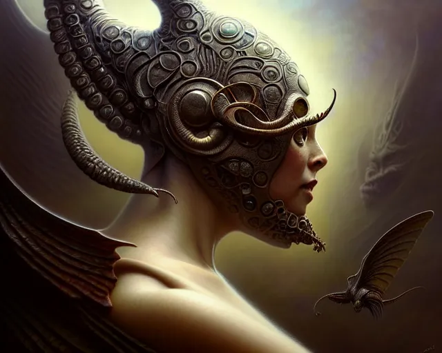 Image similar to !dream low angle shot of a beautiful creature by guillermo del toro, intricate, elegant, highly detailed, centered, digital painting, artstation, concept art, smooth, sharp focus, illustration, artgerm, Tomasz Alen Kopera, Peter Mohrbacher donato giancola, Joseph Christian Leyendecker, WLOP, Boris Vallejo ,