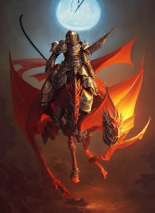 Image similar to highly detailed portrait of a paladin knight with shield fighting a red dragon, fantasy art by by simon bisley, loish, rhads, ferdinand knab, makoto shinkai and lois van baarle, ilya kuvshinov, rossdraws, tom bagshaw, global illumination, radiant light, detailed and intricate environment