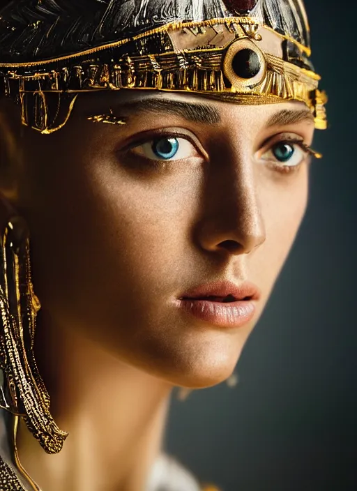 Image similar to closeup portrait of cleopatra, depth of field, zeiss lens, detailed, symmetrical, centered, fashion photoshoot, by Annie Leibovitz and Steve McCurry, David Lazar, Jimmy Nelsson, Breathtaking, 8k resolution, extremely detailed, beautiful, establishing shot, artistic, hyperrealistic, beautiful face, octane render