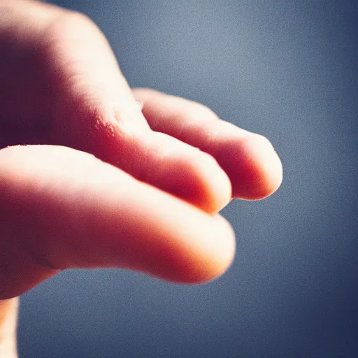 Prompt: tiny, microscopic cat, sitting on man's fingertip, macro, bokeh, open hand, grain of rice