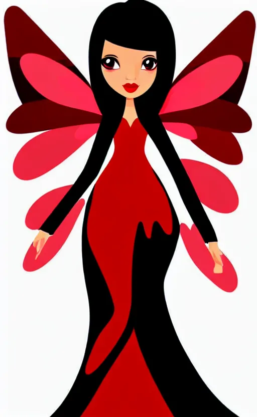 Prompt: fairy with a detailed face and black hair in a red outfit, full body, trending, vector art, illustration,