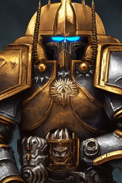 Image similar to armor portrait heros warhammer 4 0 k horus heresy fanart - the primarchs emperor by johannes helgeson animated with vfx concept artist & illustrator global illumination ray tracing hdr fanart arstation zbrush central hardmesh 8 k octane renderer comics stylized