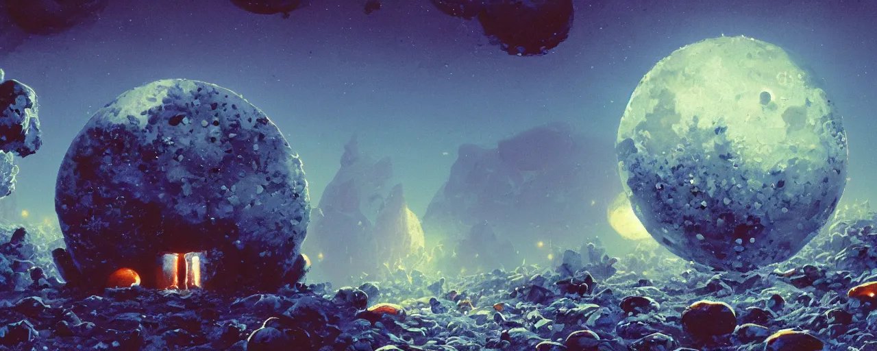 Image similar to moon made of blue cheese, [ shards, facets, by paul lehr, cinematic, detailed, epic, widescreen, opening, establishing, mattepainting, photorealistic, realistic textures, octane render ]