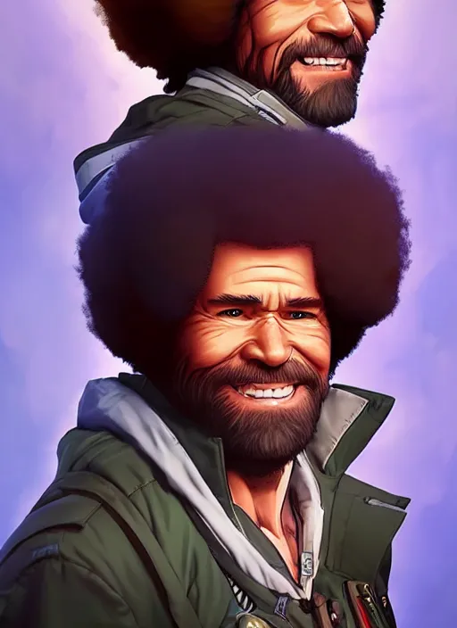 Image similar to Bob Ross in apex legends as an anime character digital illustration portrait design by Ross Tran, artgerm detailed, soft lighting