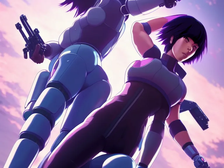 Image similar to a fullbody portrait of motoko kusanagi riding on top of a tachikoma : : stand alone complex, ghost in the shell, netflix : : by ilya kuvshinov, rossdraws, artgerm, sola digital arts, anti aliasing, raytracing : :