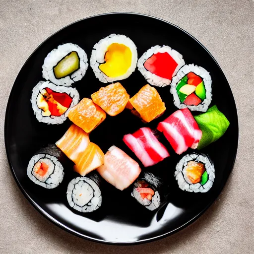 Image similar to beautiful plate of sushi, expert sushi, food photography, 8 k