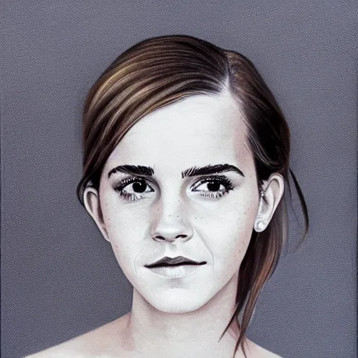 Prompt: A beautiful painting of Emma Watson with a faint pink tint in her cheeks. Her eyes are looking towards the left, and she wears a small possibly amused smile. by Raphael