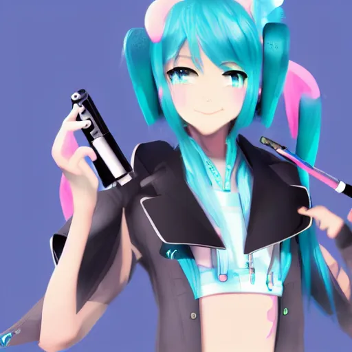 Image similar to hatsune miku smoking a vape pen in her right hand | smoke coming out of her mouth, artstation, 4 k