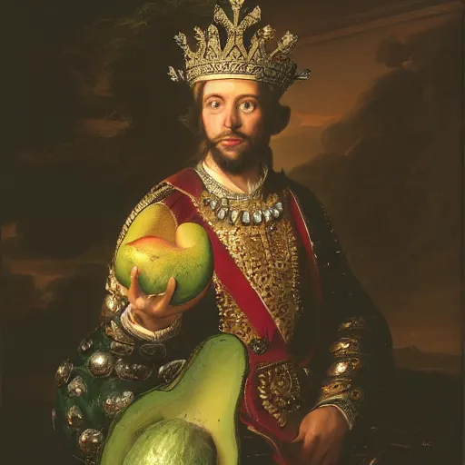 Image similar to A king wearing a crown made of avocados