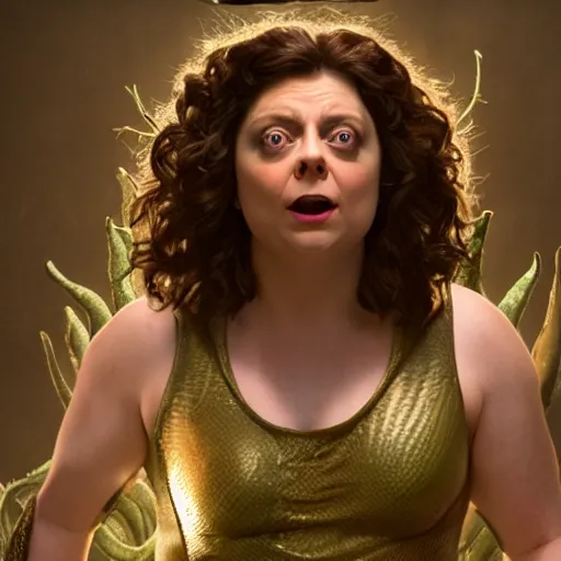 Image similar to rachel bloom as medusa in real life, highly detailed, hyper realistic, 8 k resolution