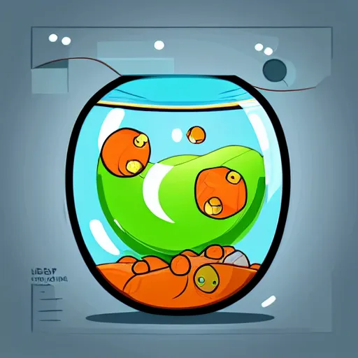 Image similar to tadpoles in a fishbowl full of water, illustrated cartoon, game UI icon