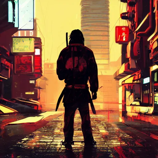 Cyberpunk Ronin in a Neon City - HD Mobile Walls