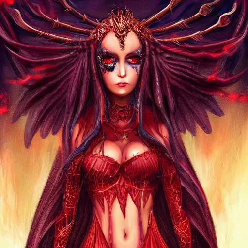 Image similar to queen of hell, highly detailed, full body, digital painting, concept art, zeronis, smooth, sharp focus, illustration