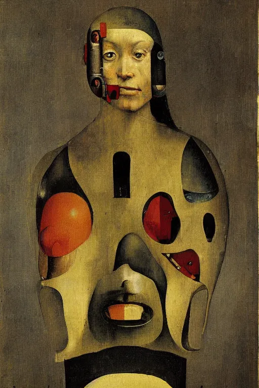 Image similar to Abstract. Portrait of a cyborg woman. Hieronymus Bosch.