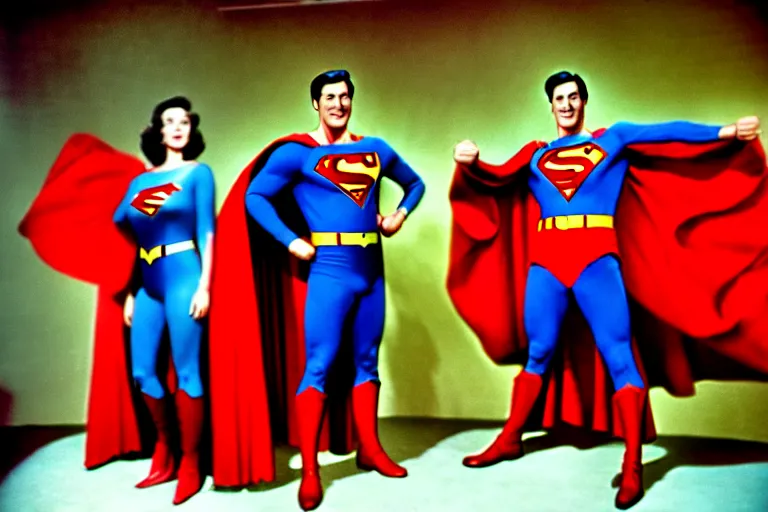 Image similar to rock hudson playing superman in, superhero, dynamic, 3 5 mm lens, heroic, studio lighting, in colour