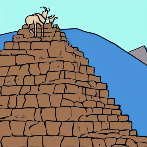 Prompt: mountain goat on a pyramid in Far Side style, cartoon