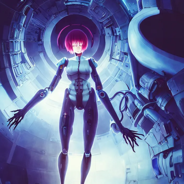 Image similar to Female Anime Character rei ayanami cyborg, giygas, epcot, inside a space station, eye of providence, Beksinski Finnian vivid Wojtek William to eye, hellscape, mind character, Environmental occlusion theme Jia, a William mans character, Artstation station female hyperdetailed with , rei ayanami