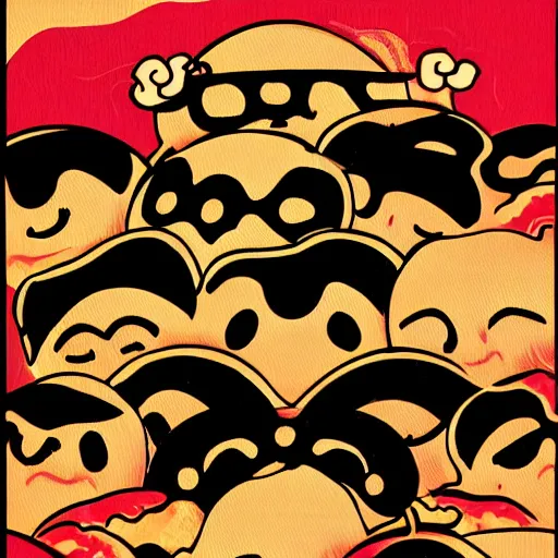 Prompt: melting smiley faces poster in the style of ukiyo - e, 4 k, hd, very detailed and clear