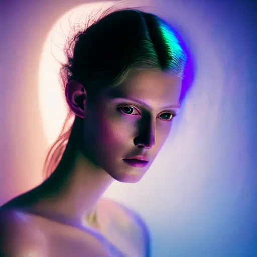 Image similar to photographic portrait of a stunningly beautiful renaissance female with iridescent glow and electronic veins, in soft dreamy light at sunset, contemporary fashion shoot, by edward robert hughes, annie leibovitz and steve mccurry, david lazar, jimmy nelsson, extremely detailed, hyperrealistic, perfect face, octane render