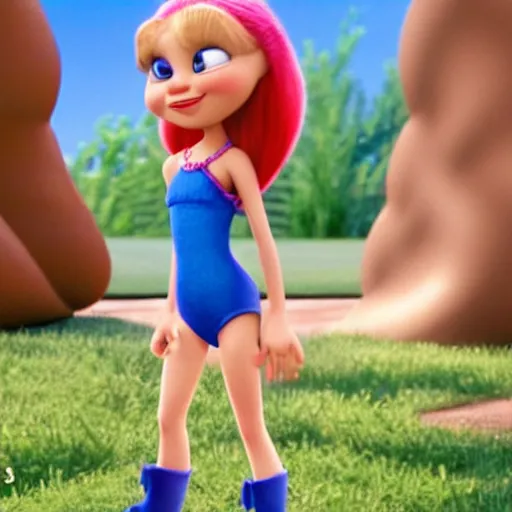 Image similar to real girl smurfin, in pixar's Up