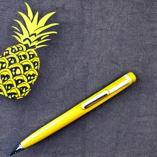 Image similar to photo of an apple - pen and a pineapple - pen, on a writing - desk.