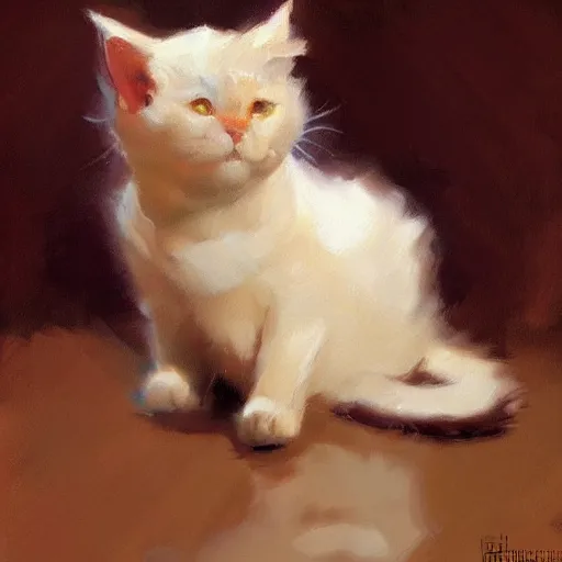 Image similar to greg manchess painting of of a cute cat, painting, trending on artstation, by huang guangjian and gil elvgren and sachin teng