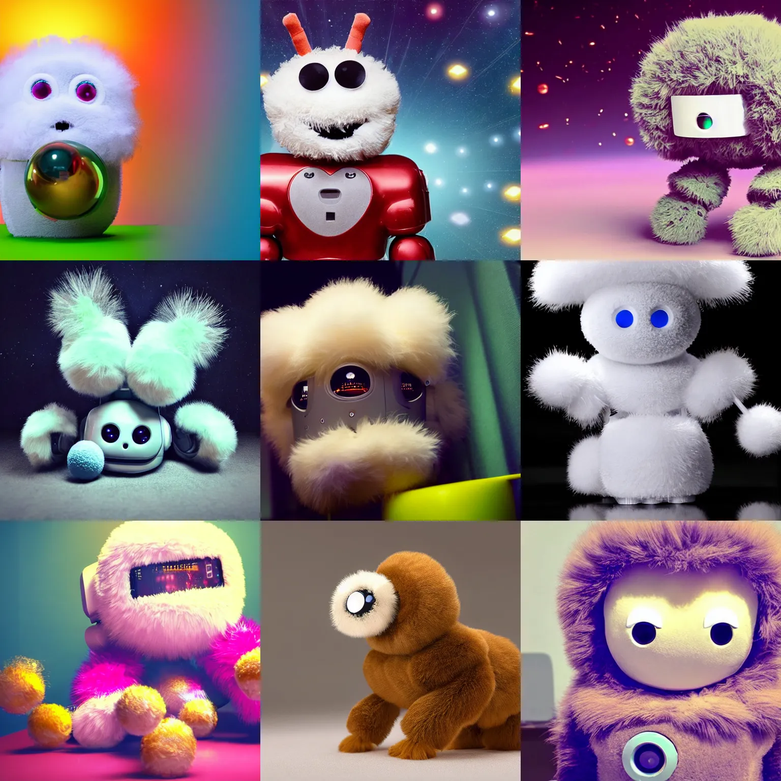 Prompt: <picture quality=hd+ mode='attention grabbing'>An adorable fluffy robot gets high on drugs and trips balls</picture>